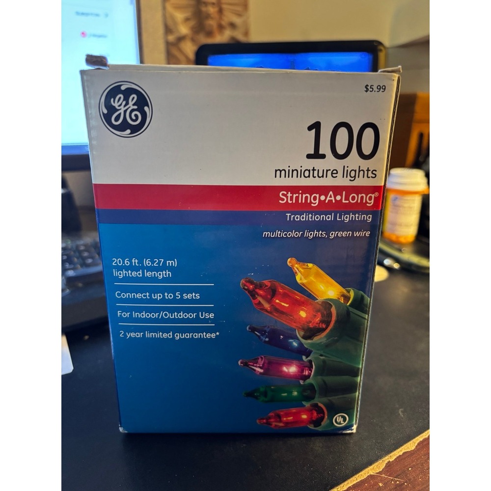 New 100PK GE Miniature Lights String A Long Traditional Light Multi-Color
